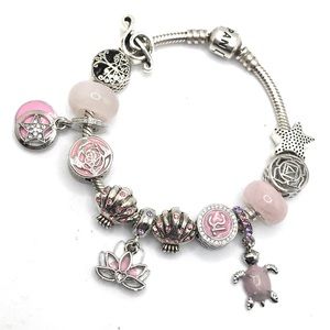 Authentic PANDORA Bracelet With Mix 925 Charms ‘Root Chakra to the Sea’